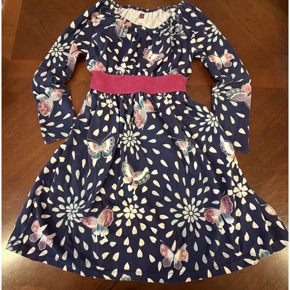 Tea Collection Girls Navy Butterfly Knit Dress Size 7